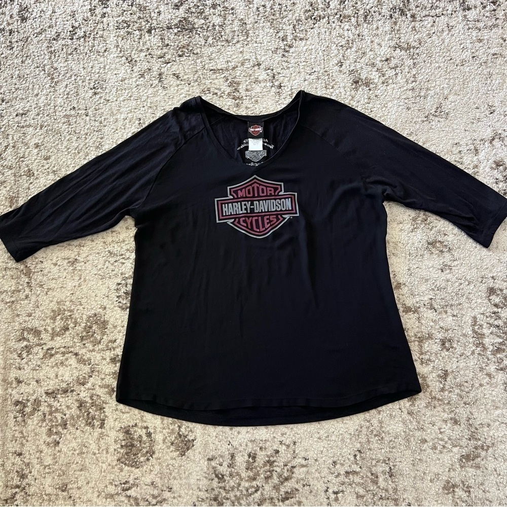 Harley Davidson Black V-neck 3/4 Sleeves Bedford Texas size 1X